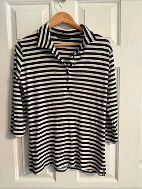 smitten Black & White Striped Women's Polo